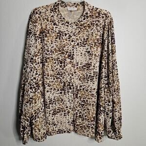 Calvin Klein Chiffon Long Sleeve Button Front Blouse Animal Print Lined Size 3X